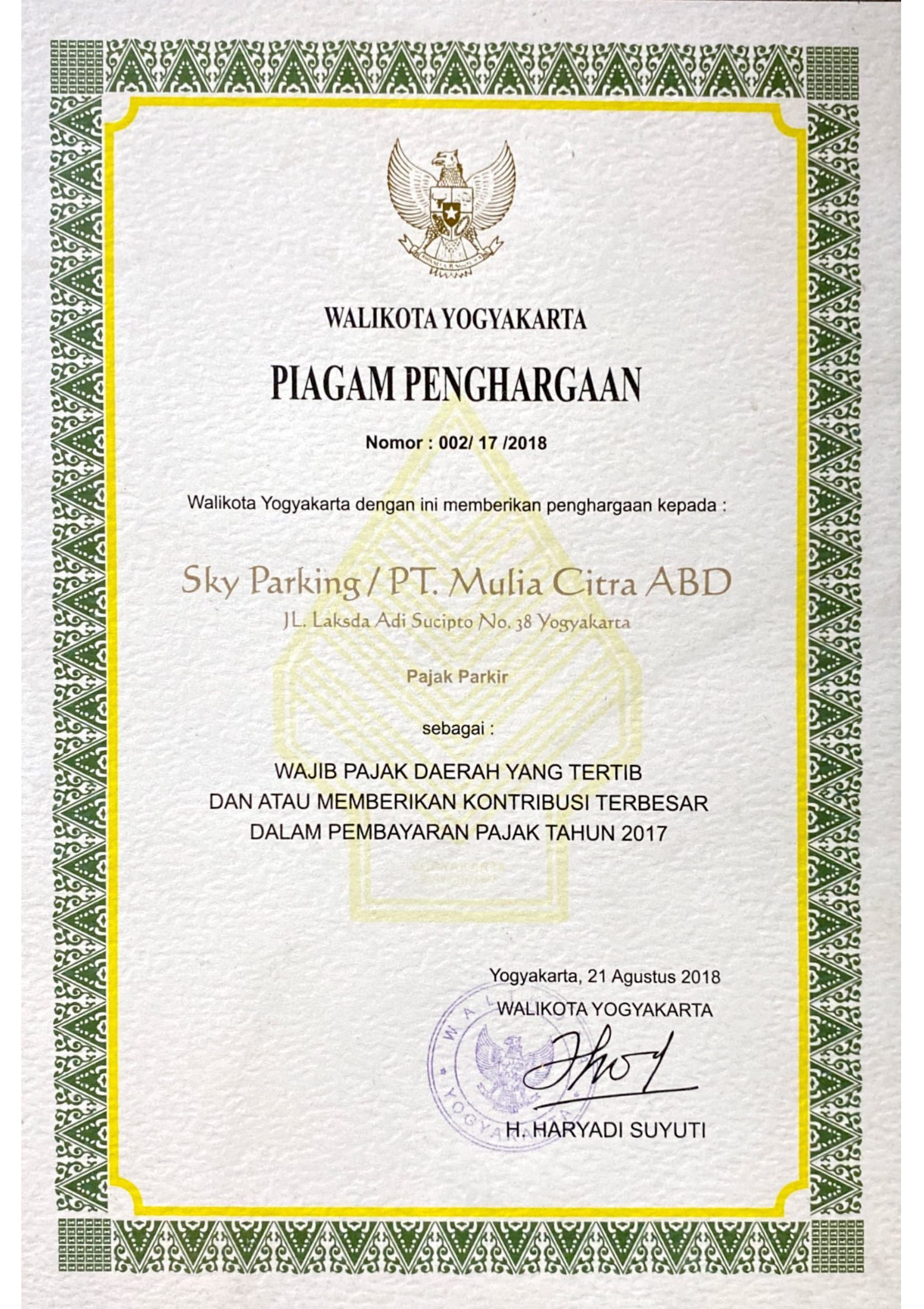 Wajib Pajak Terbaik Yogyakarta 2018